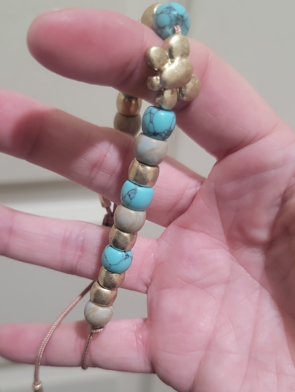 Ellie Turquoise and Cream Beaded Bracelet with Gold Accents
